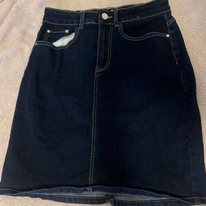Demin Dark Blue Mid Knee Skirt